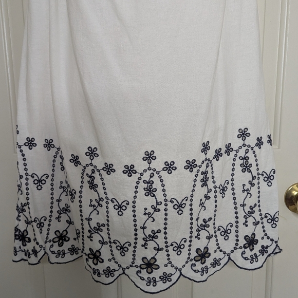 Linen Blend Embroidered Eyelet Floral Dress White M - Picture 5 of 14